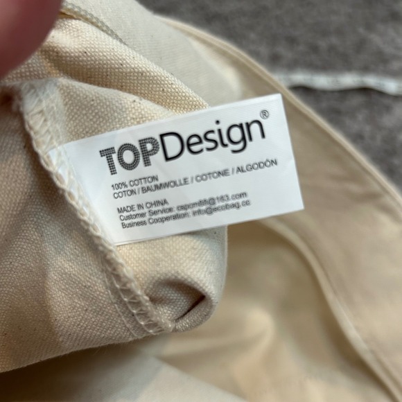 TOPDesign Large Canvas Tote Bag Navy Blue Bottom Beige Shopping Zipper Pocket - Picture 8 of 9